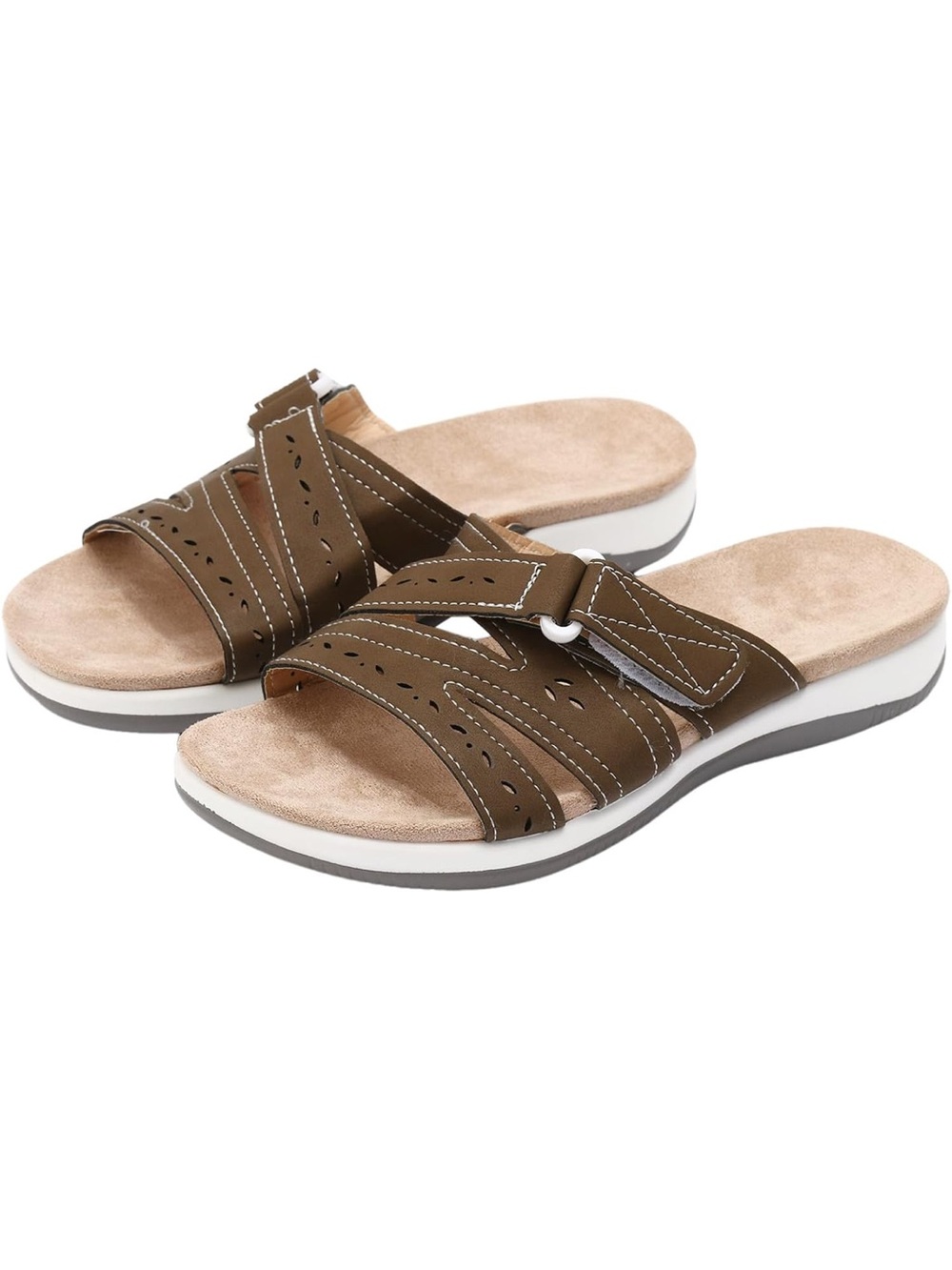 Slide Sandals for Women Adjustable Wide Strap Color Coffee Size 9.5